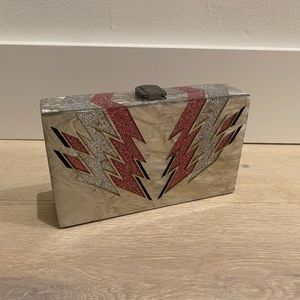 Zara Clutch Glitter Confetti Lightning Pattern Rectangle Pearl Acrylic Box